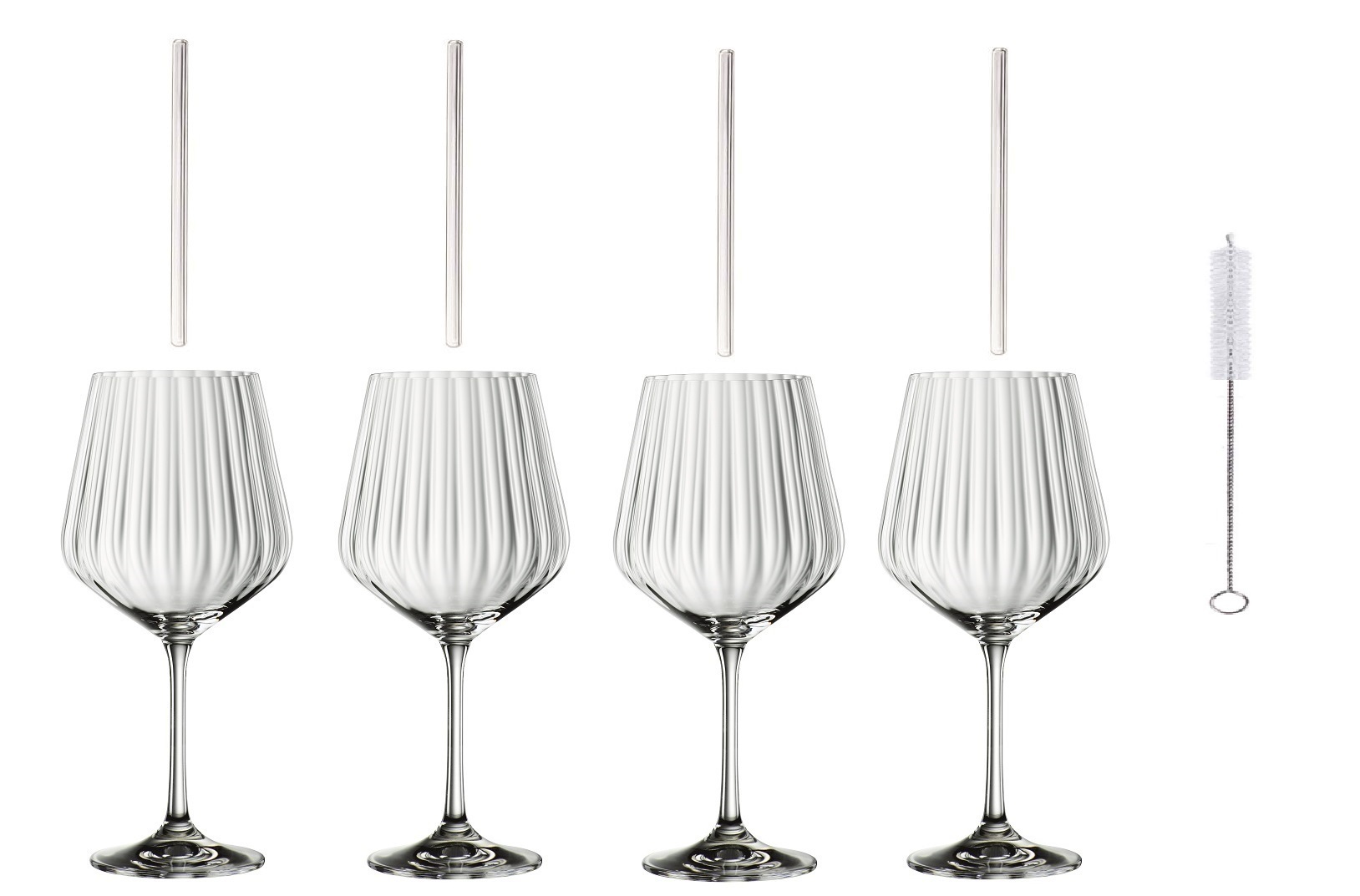 Набор бокалов 4 шт. для коктелей + 4 стеклянных трубочки + щеточка для чистки Gin & Tonic, 640 мл